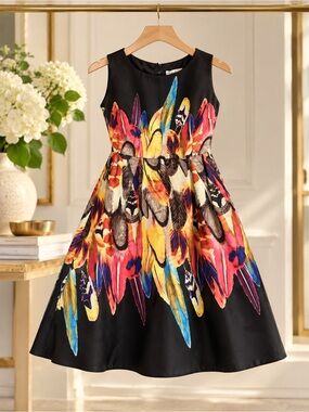 Vibrant Feather Print Dress from Europe